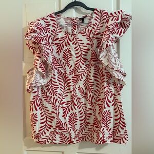 Who What Wear Womens Plus Cream Shirt with Red Design Sz 2X